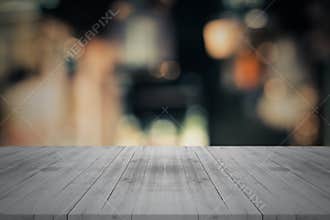Black and white empty wood table top on blurred background,for m