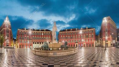 Fontaine du Soleil on Place Massena square in Nice, France