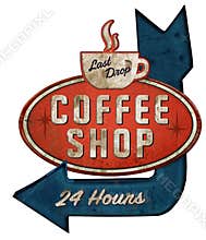 Coffee Shop Tin Sign with Arrow