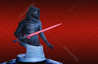 Trang Thailand - DEC 06, 2017: Kylo Ren of theatre bust series figure collection on red scene from star wars the last jedi movie.