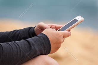 Woman`s Hands with Smartphone Texting