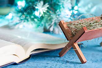 Bible manger and native scene abstract christmas background concept