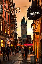 Sunset on Prague tyn church tower