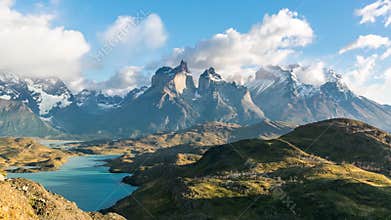 Timelapse view of Cuernos del Paine at Patagonia, Chile