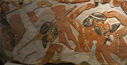 Ancient Egyptian painted relief stone freeze