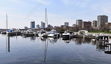 Boats in a harbor, Milwaukee WI,USA