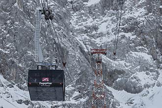 Zugspitze, Germany cable car over snowy landscape