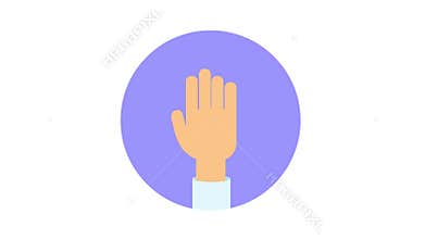 Set of hand gestures in the circle. Greeting, handshake, victory sign. Flat animation. Isolated.