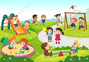 Happy children playing in playground