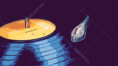 Musical vinyl runs in a record player in loop