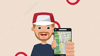 Young man with smartphone taxi app HD animation