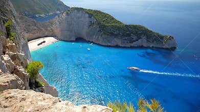 Aerial top view panorama of Shipwreck Navagio beach of Zakynthos
