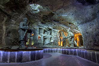 Underground Wieliczka Salt Mine 13th century, one of the world`s oldest salt mines, near Krakow, Poland.