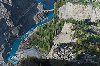 Altit Fort karimabad, top view of Hunza Valley, Karakoram range, Gilgit Baltistan, north of Pakistan