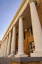 Large pillars line the courthouse entry