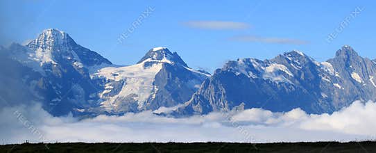 Tops of the snowy mountains of Switzerland