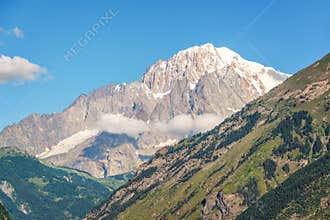 Monte Bianco Mont Blanc in the background view from Aosta Valley Italy