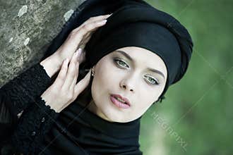 Portrait of a beautiful muslim woman. Young arabian woman in hijab