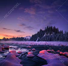 Amazing night landscape. Beautiful nature background.