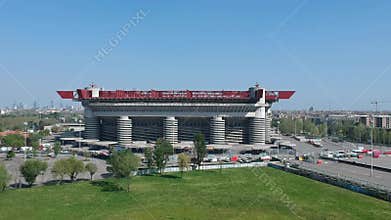 Milan Italy 21. 04. 2018 - San Siro Stadium aerial cinematic view