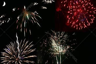 Spectacular fireworks with moon