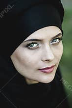 Portrait of a beautiful muslim woman. Young arabian woman in hijab