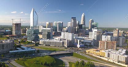Among the buildings glass and steel downtown Charlotte North Carolina
