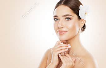 Woman Beauty, Face Skin Care and Natural Make Up, Orchid Flower