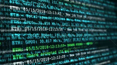 Process of mining digital crypto currency. Abstract seamless loop animation of cryptocurrency technology.