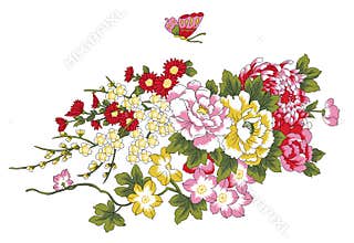 Peony,cherry and butterfly