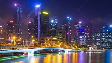 Singapore Night Cityscape 4K Time Lapse
