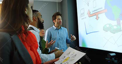 Executives discussing on screen in conference room 4k