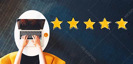 Five Star Rating with person using a laptop