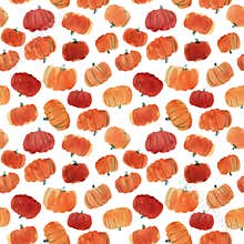 Watercolor fall pumpkin seamless pattern on white