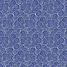 Japanese, Chinese traditional asian blue sea waves, clouds seamless pattern