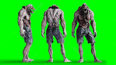 Scary, horror monster. Fear concept. green screen, isolate. 3d rendering.
