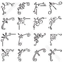 Decorative swirls corners. Scroll corner, decorative ornament swirl shapes or elegant vintage frame border design vector