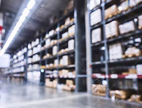 Warehouse shelf storage Logistic business Blur Background