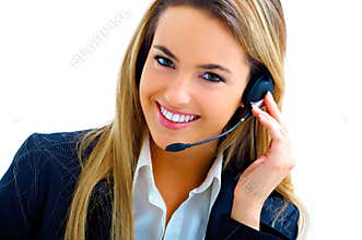 Young assistant on call center