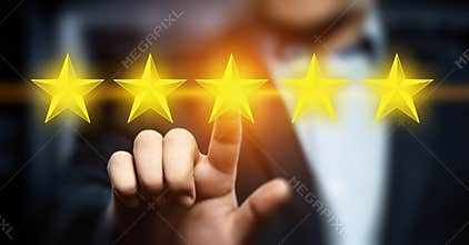 5 Five Stars Rating Quality Review Best Service Business Internet Marketing Concept