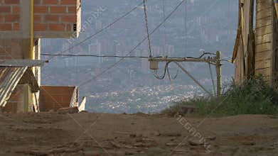 Unpaved street slum neighborhood, Medellin, Colombia - Latin America