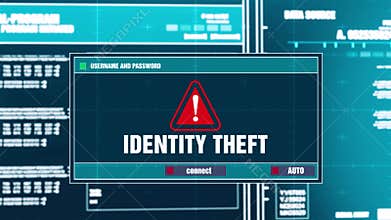 47. Identity Theft Warning Notification on Digital Security Alert on Screen.
