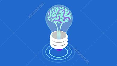 Isometric Flat Brainstorm ideas Business Finance Analytics video concept. Brain think