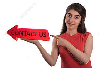 Contact us arrow banner on hand