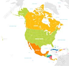 Colorful Vector map of North and Central America