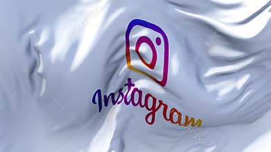 Instagram logo Flag Waving in Wind Continuous Seamless Loop Background.