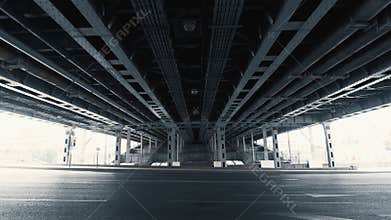 Under bridge construction view, abstract city background