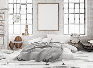 Mock-up poster in shabby interior background, Scandinavian style