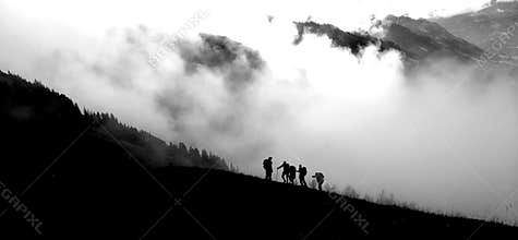 Silhouette of climbers 