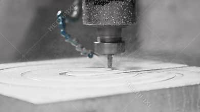 slow motion scene CNC milling machine cutting tire mold parts